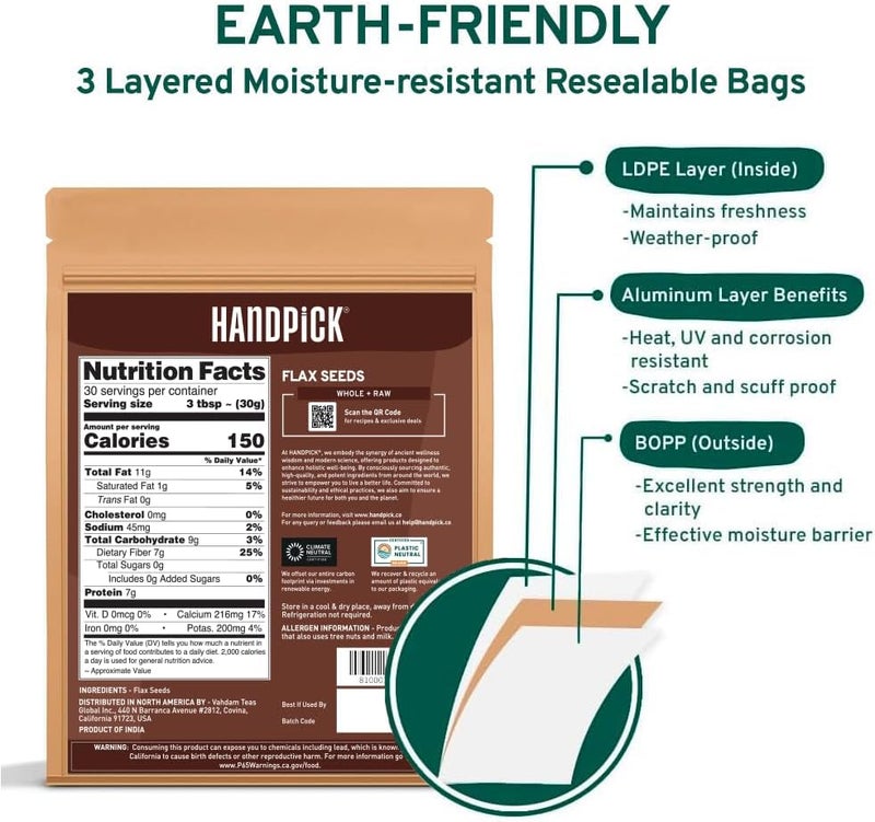HANDPICK 100% Natural Flax Seeds - 32 oz - Image 2